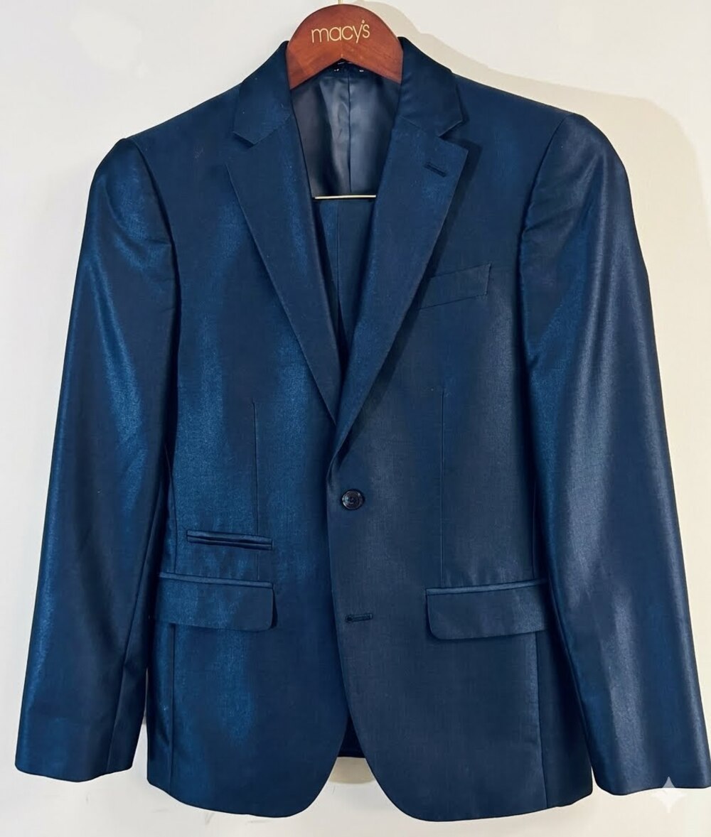 JF J.Ferrar Men's Slim Fit Navy Blue Luster 2-Piece Suit Jacket & Pants 29x30